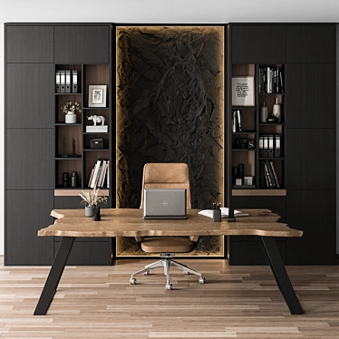 Executive Black Wood Office Desk 3D model image 1 