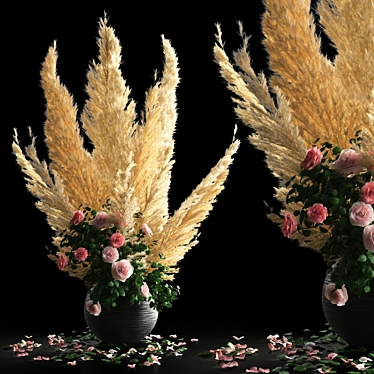 Elegant Pampas Grass Rose Decor 3D model image 1 