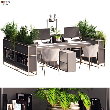 Modern Workspace Desk Furniture Set 3D model image 1 