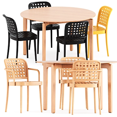 Sleek Seating Set with Leaf Table 3D model image 1 