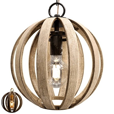 Vintage Wood Iron Pendant Lamp 3D model image 1 