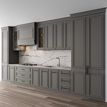 Modern Gray 67-Piece Kitchen Set 3D model image 1 