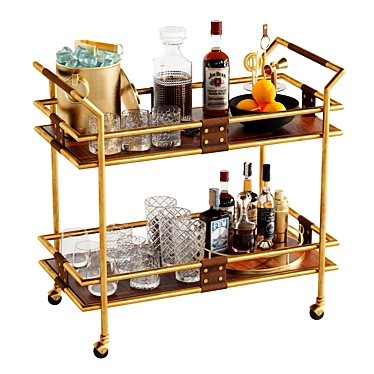 Elegant Gold Bar Cart Set 3D model image 1 