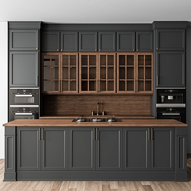 Modern Gray Wood Kitchen Set 3D model image 1 