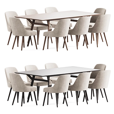 West Elm Velvet Dining Set 3D model image 1 