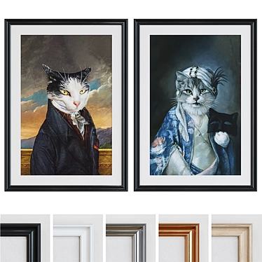 Classic Style Cat Portrait Frame Set 3D model image 1 