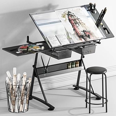 Modern Drafting Desk Set 3D model image 1 