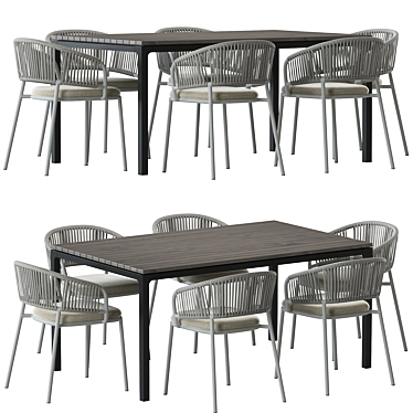 Rustic Outdoor Dining Set, Teak 3D model image 1 