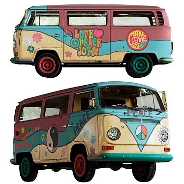 Hippie VW T2 Bus 3D model image 1 