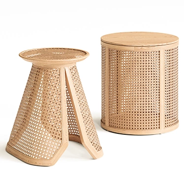 Round Rattan Side Table Set 3D model image 1 