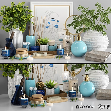 Blue Lady Bathroom Set: Flowers, Candle & More 3D model image 1 