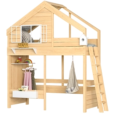 Modern Eco-Style Loft Bed 3D model image 1 