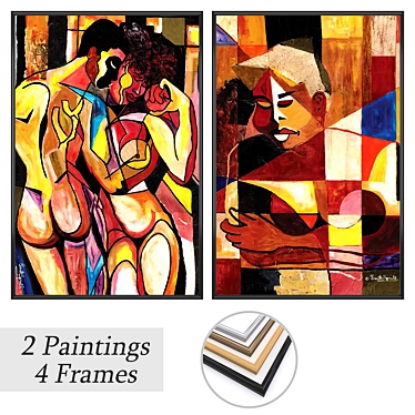 Modern Art Set with Frames 3D model image 1 