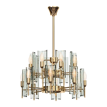 Vintage Brass Glass Chandelier Cristal 3D model image 1 