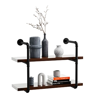 Industrial Pipe 2 Tier Wall Shelf 3D model image 1 