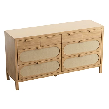 Retro-Chic Alder 8-Drawer Dresser 3D model image 1 