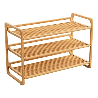 Bamboo Tri-Tier Shoe Storage Stand 3D model image 1 