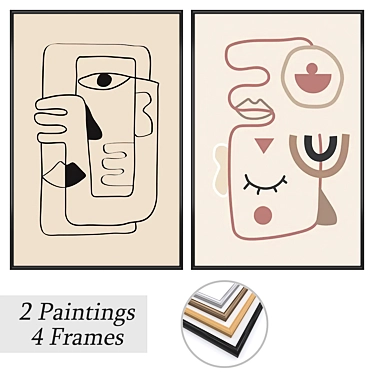 Modern Art Set with Frames 3D model image 1 