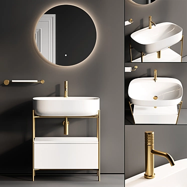 Modern Metal Vanity Set Moon 3D model image 1 