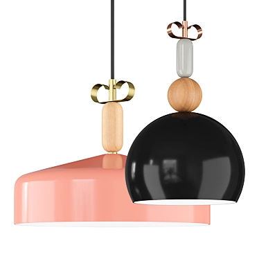 BON TON Hanging Light, Oak Insets 3D model image 1 