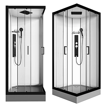 Glossy Black & White Shower Cabin 3D model image 1 