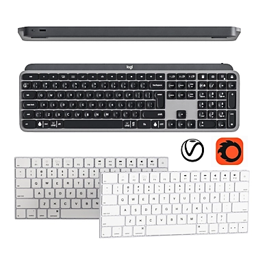 Dual Keyboard Set: Apple & Logitech 3D model image 1 