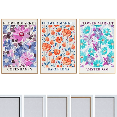 Floral Market Picture Frame Set 3D model image 1 