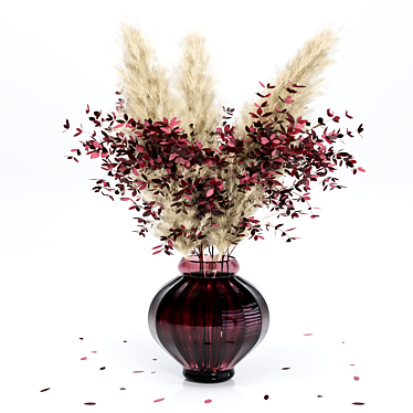 Ethereal Pampas & Red Leaf Bouquet 3D model image 1 