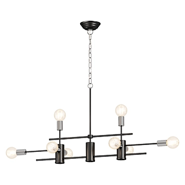 Exposed Bulb Linear Chandelier in Black and Chrome 3D model image 1 