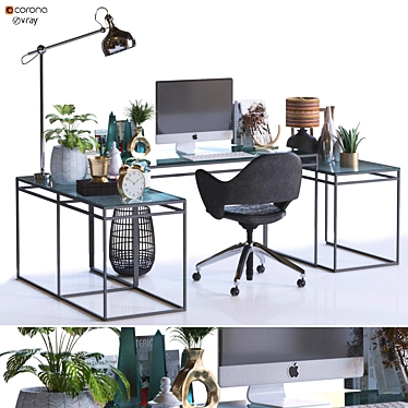 Contemporary Home Office Desk Set 3D model image 1 