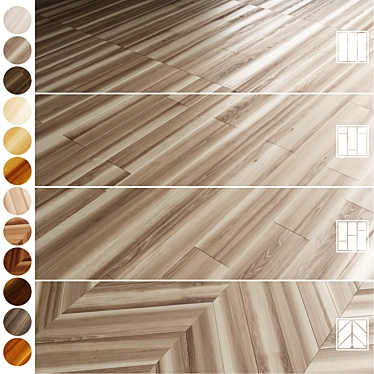 Oak Parquet Flooring 12 Colors 3D model image 1 