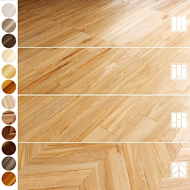 Oak Parquet Flooring Kit 12 Colors 3D model image 1 