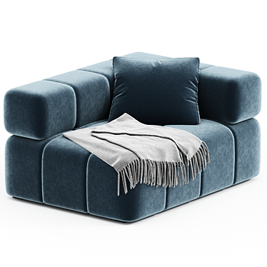 Blue Marine Velvet Modular Sofa 3D model image 1 