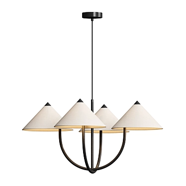 Sleek Black & Wood Chandelier 3D model image 1 