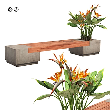 Landscape Bench with Bird Paradise 3D model image 1 