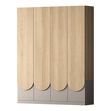 Modern 4-Door Wardrobe with Curved Fronts 3D model image 1 