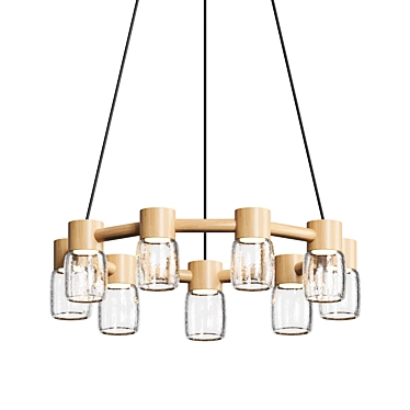 Modern Glass Wood LED Chandelier 3D model image 1 