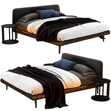 Solid Wood Bed, Modern Design 3D model image 1 