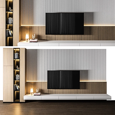 Modern TV Wall with Textures 3D model image 1 