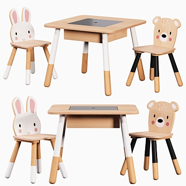 Woodland Table & Animal Chairs 3D model image 1 