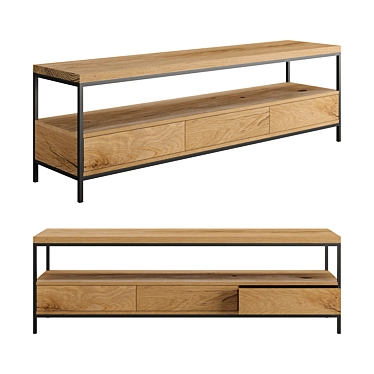 Modern Oak TV Stand - 3 Drawers 3D model image 1 