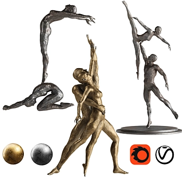  Metallic Human Sculptures Set 3D model image 1 