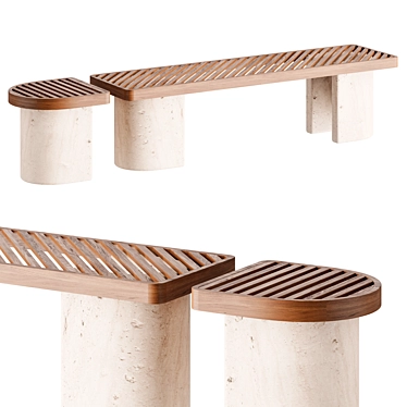 Modern TRACKS Bench Stool Set 3D model image 1 