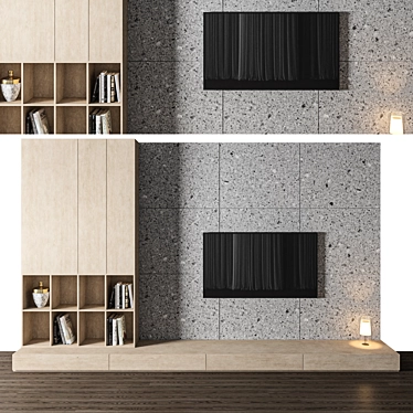 Modern TV Wall with Textures 3D model image 1 