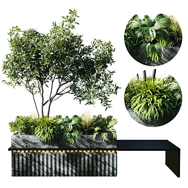 Green Benches with Plants: Urban Furniture 3D model image 1 