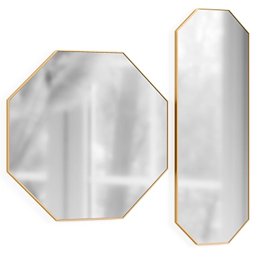 Octagonal Brushed Brass Wall Mirror 3D model image 1 