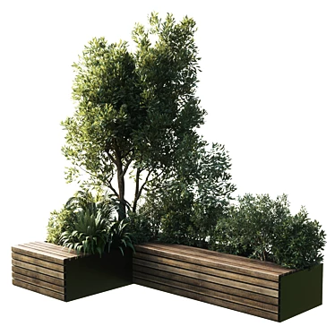 Green Urban Benches With Plants 3D model image 1 