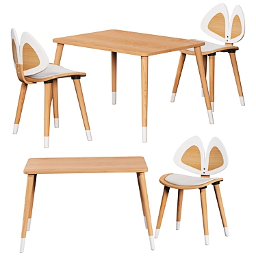 Montessori Wooden Table & Chairs 3D model image 1 