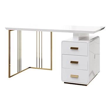 Modern White Office Desk Gold Base 3D model image 1 