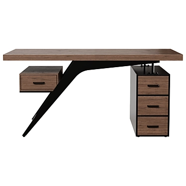 Modern Black Desk with Drawers 3D model image 1 